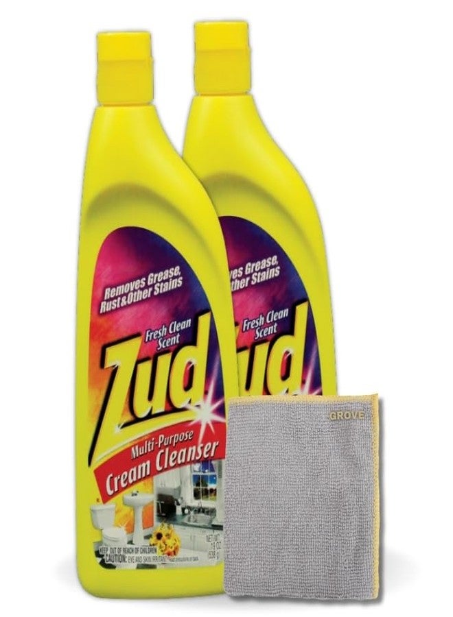 GROVE Zud Multi-Purpose Cream Cleanser 19 oz Bundle with Microfiber Cloth - Powerful Degreaser and Rust Remover for Kitchen, Shower, and Countertops - Tough Stain and Grease Cleaner - (3 Items) - Image 1